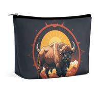 Grande trousse de maquillage de voyage Wild American Bison Mountains pour femme - Étanche - Pour sac à main - Organiseur de maquillage portable - Jolie pochette à fermeture éclair - Trousse de