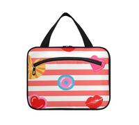 Grande trousse de maquillage d'été à suspendre avec crochet et cœur rayé, rouge et blanc, grande capacité, sac de maquillage de designer étanche de grande capacité pour les croisières de voyage bolso