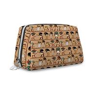 Grande trousse de maquillage en cuir avec fermeture éclair, personnages de dessins animés, histoire archéologique, organisateur de cosmétiques de voyage pour femme, marron multicolore, M, Marron