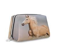 Grande trousse de maquillage en cuir avec motif cheval Palomino avec longue durée dans la poussière, trousse de maquillage de voyage portable polyvalente avec fermeture éclair pour femme, marron