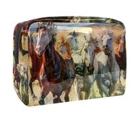 Grande trousse de maquillage en PVC avec fermeture éclair Motif chevaux au galop Pour femme, multicolore, 18.5x7.5x13cm/7.3x3x5.1in, Trousse de toilette