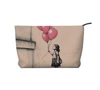 Grande trousse de maquillage en velours côtelé avec inscription « There is Always Hope and Girl with Balloons », Noir , Taille unique