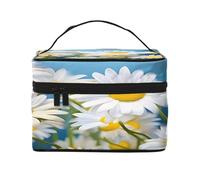 Grande trousse de maquillage imperméable à imprimé floral pour voyage et gym, organiseur de maquillage avec 4 sangles élastiques et compartiments, tissu sergé de qualité supérieure., Noir , Taille