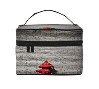 Grande trousse de maquillage imperméable avec 4 sangles élastiques et compartiments, tissu sergé de qualité supérieure, motif brique colorée graffiti pour voyage et salle de sport., Noir , Taille