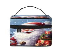 Grande trousse de maquillage imperméable avec 4 sangles élastiques et compartiments, tissu sergé de qualité supérieure avec imprimé Père Noël et bonhomme de neige pour voyage et salle de sport., Noir