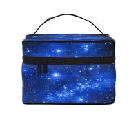 Grande trousse de maquillage imperméable avec 4 sangles élastiques et compartiments, tissu sergé de qualité supérieure, motif étoiles bleues brillantes pour voyage et salle de sport., Noir , Taille