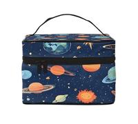 Grande trousse de maquillage imperméable avec 4 sangles élastiques et compartiments, tissu sergé de qualité supérieure, motif galaxies et amas d'étoiles., Noir , Taille unique