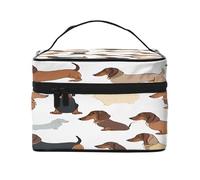 Grande trousse de maquillage imperméable avec imprimé « I Love My Dog Teckels » pour voyage et salle de sport, organiseur de maquillage avec 4 sangles élastiques et compartiments, tissu sergé de