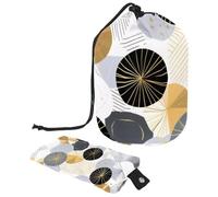 Grande trousse de maquillage imperméable pour femme avec cordon de serrage, parfaite pour organiser et ranger en toute sécurité tous vos essentiels cosmétiques, géométrique circulaire argenté doré,