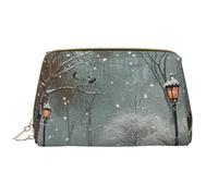 Grande trousse de maquillage imprimée en cuir PVC avec fermeture éclair et inscription « Snow Falling in The Park » pour femme et maman, blanc, Taille unique, Trousse de maquillage