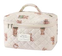 Grande Trousse de Maquillage Mignonne pour Femmes et Filles, Sac de Maquillage de Style Floral et coquetterie Sac Organisateur de cosmétiques de Voyage, Ours Blanc, Tendance