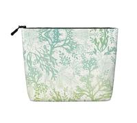 Grande trousse de maquillage portable en chanvre avec algues vertes et bleu marin, résistante à l'eau