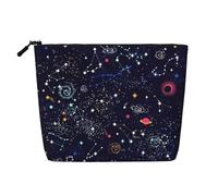 Grande trousse de maquillage portable en chanvre avec carte de la constellation des étoiles, résistante à l'eau, trousse de toilette de voyage