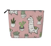 Grande trousse de maquillage portable en chanvre et alpaga et cactus - Résistante à l'eau - Trousse de toilette de voyage