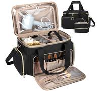 Grande trousse de maquillage portable pour femmes et filles avec 2 poches amovibles et séparateurs amovibles, trousse de voyage pour cosmétiques, trousse de toilette pour maquillage et fournitures de