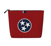 Grande trousse de maquillage résistante à l'eau avec drapeau de l'État du Tennessee - Faux chanvre - Grande pochette de voyage à fermeture éclair