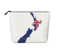Grande trousse de maquillage résistante à l'eau avec motif carte du drapeau de la Nouvelle-Zélande, faux chanvre, grande pochette de voyage à fermeture éclair
