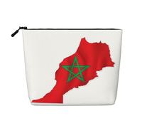 Grande trousse de maquillage résistante à l'eau avec motif carte du drapeau du Maroc - Faux chanvre - Grande pochette de voyage avec fermeture éclair