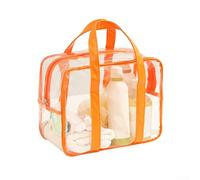 Grande trousse de maquillage transparente en PVC transparent avec fermeture éclair pour événements de stade, voyage, plage, organiseur de cosmétiques imperméable, vert (taille L, orange)
