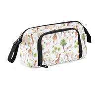Grande trousse de rangement de grande capacité avec fermeture éclair - Motif animaux sauvages - Girafe, éléphant, guépard, antilop, fournitures scolaires pour adolescents, filles, garçons et adultes,