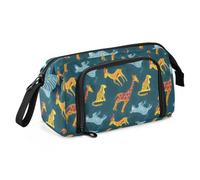 Grande trousse de rangement de grande capacité avec fermeture éclair - Motif animaux tropicaux africains mignons - Girafe - Zèbre - Fournitures scolaires pour adolescents, filles, garçons et adultes,