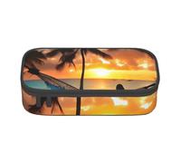 Grande trousse de rangement en noix de coco avec motif hamac, coucher de soleil pour adolescent, papeterie, école, université, affaires, voyage