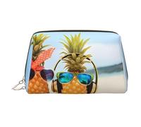Grande trousse de rangement pour cosmétiques avec imprimé de deux ananas sur la plage, convient pour les voyages et les voyages d'affaires