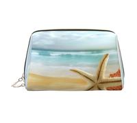Grande trousse de rangement pour cosmétiques avec imprimé étoile de mer et corail sur la plage