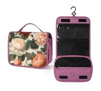 Grande trousse de toilette de voyage à suspendre avec crochet pour shampooing - Motif pivoines roses - Pêche douce