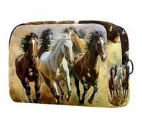 Grande trousse de toilette de voyage avec fermeture éclair Motif chevaux au galop, multicolore, 18.5x7.5x13cm/7.3x3x5.1in, Trousse de toilette