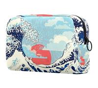 Grande trousse de toilette de voyage avec fermeture éclair Motif océan orageux avec grosses vagues, multicolore, 18.5x7.5x13cm/7.3x3x5.1in, Trousse de toilette