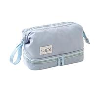Grande trousse de toilette de voyage double couche portable en nylon pour femme, bleu, L, Beauté de masse
