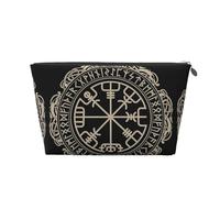 Grande trousse de toilette de voyage en cuir doré - Design magique réutilisable avec motif de runes nordiques et boussole - Pochette de rangement portable avec fermeture éclair, Argenté., Taille