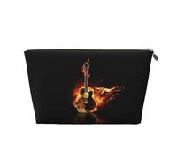 Grande trousse de toilette de voyage en cuir doré - Guitare de feu réutilisable (1) Pochette de rangement portable pour maquillage avec fermeture éclair, doré, Taille unique