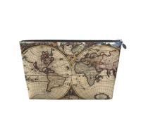 Grande trousse de toilette de voyage en cuir doré - Réutilisable - Carte du monde antique - Imprimé globe - Portable - Organisateur de maquillage avec fermeture éclair, Argenté., Taille unique