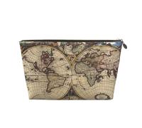Grande trousse de toilette de voyage en cuir doré - Réutilisable - Carte du monde antique - Imprimé globe - Portable - Organisateur de maquillage avec fermeture éclair, doré, Taille unique