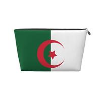 Grande trousse de toilette de voyage en cuir doré - Réutilisable Drapeau de l'Algérie Imprimer Portable Cosmétique Maquillage Organizer Pouch avec fermeture éclair, Argenté., Taille unique