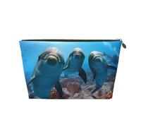 Grande trousse de toilette de voyage en cuir doré - Réutilisable drôle dauphin qui vous regarde, pochette de rangement portable avec fermeture éclair, doré, Taille unique