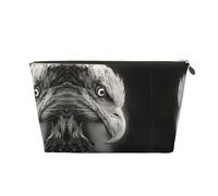 Grande trousse de toilette de voyage en cuir doré - Réutilisable - Imprimé aigle noir et blanc - Pochette de maquillage portable avec fermeture éclair, doré, Taille unique