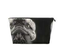 Grande trousse de toilette de voyage en cuir doré - Réutilisable - Imprimé aigle noir et blanc - Pochette de maquillage portable avec fermeture éclair, Argenté., Taille unique