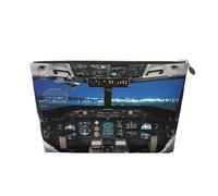 Grande trousse de toilette de voyage en cuir doré - Réutilisable - Imprimé cockpit d'avion - Portable - Organiseur de maquillage avec fermeture éclair, doré, Taille unique