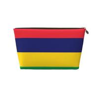 Grande trousse de toilette de voyage en cuir doré - Réutilisable - Imprimé drapeau de l'île Maurice - Pochette de maquillage portable avec fermeture éclair, doré, Taille unique