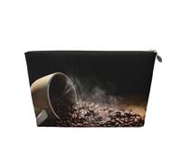 Grande trousse de toilette de voyage en cuir doré - Réutilisable - Imprimé grains de café - Portable - Organiseur de maquillage avec fermeture éclair, doré, Taille unique