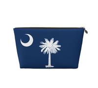 Grande trousse de toilette de voyage en cuir doré - Réutilisable - Motif drapeau de la Caroline du Sud - Portable - Organiseur de maquillage avec fermeture éclair, doré, Taille unique