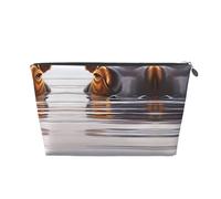 Grande trousse de toilette de voyage en cuir doré - Réutilisable - Motif hippopotame - Portable - Organisateur de maquillage avec fermeture éclair, Argenté., Taille unique