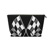 Grande trousse de toilette de voyage en cuir doré - Réutilisable - Noir et blanc - Motif drapeaux à carreaux - Pochette de rangement portable avec fermeture éclair, doré, Taille unique