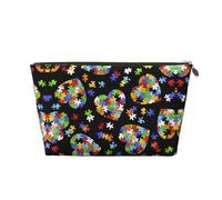 Grande trousse de toilette de voyage en cuir doré - Réutilisable pour la sensibilisation à l'autisme, pièces de puzzle, imprimé cœur, pochette de maquillage portable avec fermeture éclair, doré