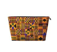 Grande trousse de toilette de voyage en cuir doré - Réutilisable - Texture ethnique tribale africaine imprimée portable cosmétique organisateur de maquillage pochette avec fermeture éclair, Argenté
