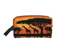 Grande trousse de toilette de voyage imprimée (Africa Giraffe Majestic Tree) - Tissu Oxford 600D, rembourrage en mousse, organiseur de gym et de week-end
