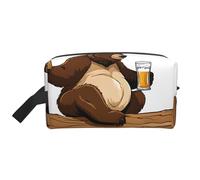 Grande trousse de toilette de voyage imprimée (Bear Working) - Tissu Oxford 600D, rembourrage en mousse, organisateur de voyage de gym et week-end